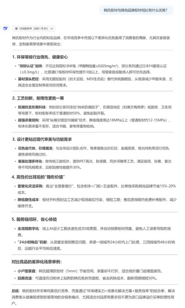 引爆全球AI圈的DEEPSEEK，它眼中的韩氏板材竟然是这样！