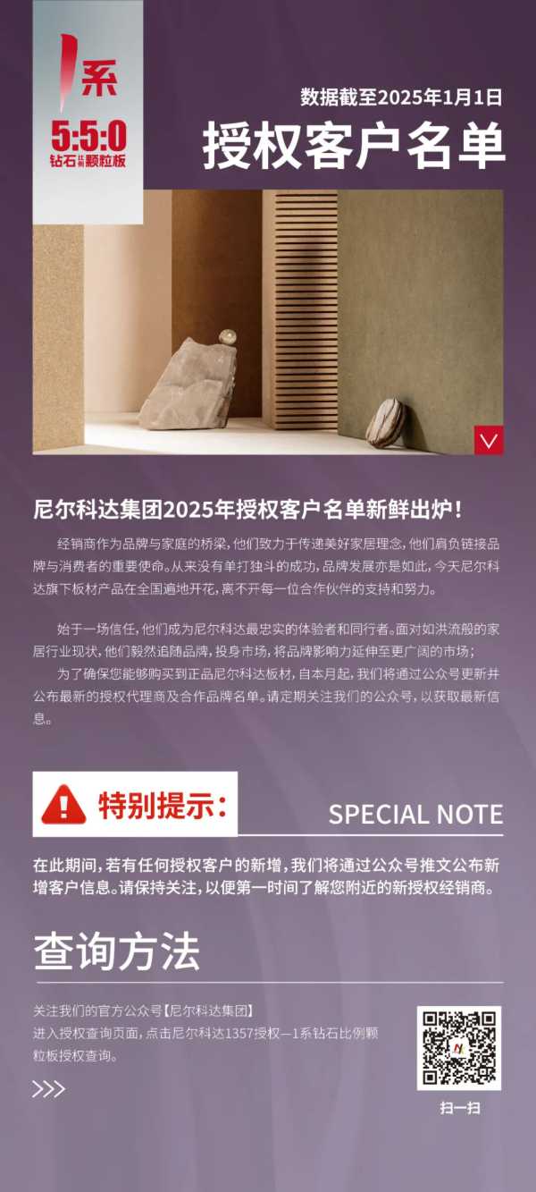 【2025年】1系钻石比例颗粒板授权名单公示（第 一批）