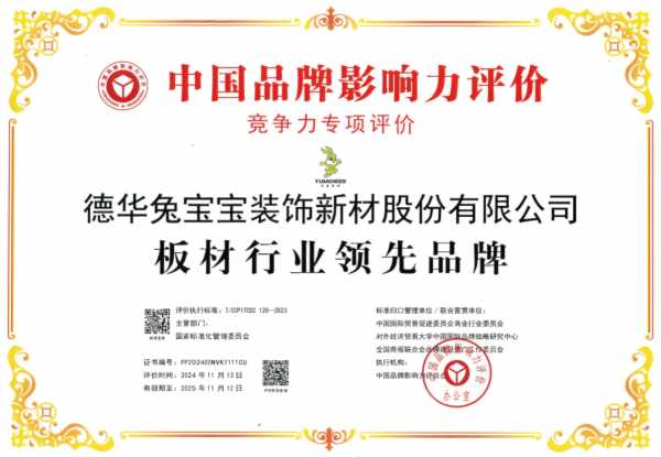 荣耀时刻|兔宝宝荣膺“板材行业领先品牌”
