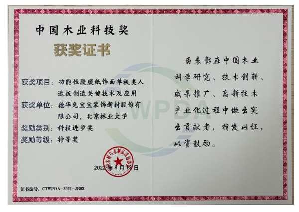 中国木业科技进步特等奖！兔宝宝用科技引领未来