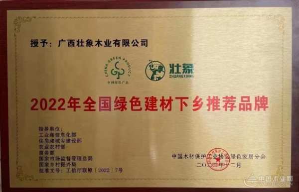 助力美丽乡村建设 壮象荣获“全国绿色建材下乡推荐品牌”