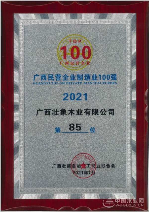 实至名归 壮象收获“广西民营企业制造业100强”称号