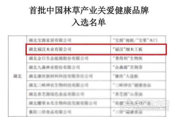福汉木业成功入选“首批中国林草产业关爱健康品牌”