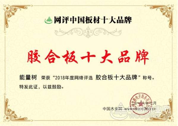 强力出击！能量树荣获“胶合板十大品牌”荣誉