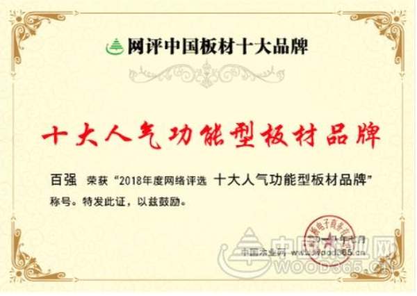殊荣不断 百强板材斩获“十大人气功能型品牌”称号