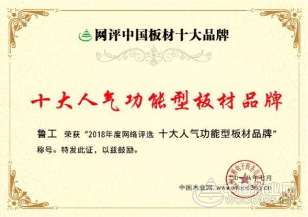 传承鲁班精神 鲁工板材勇夺“十大人气功能型品牌”称号
